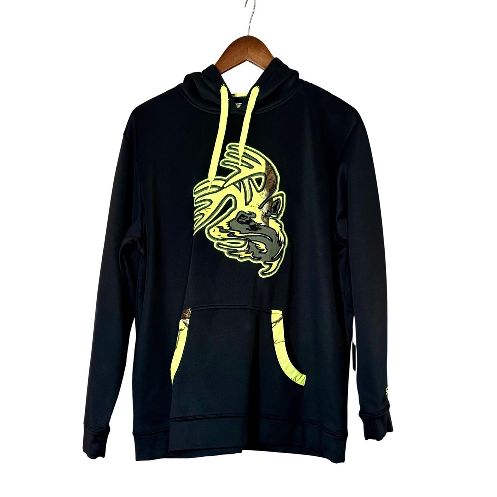 Legendary Whitetails Mens Black Neon Deer Graphic Hoodie Sweatshirt Size XL